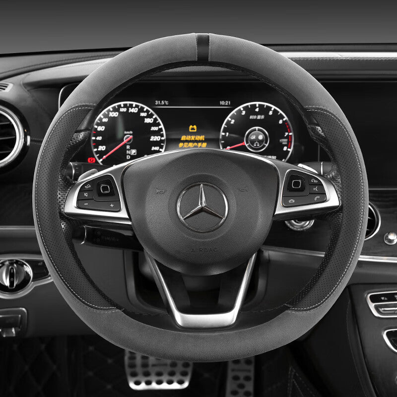 Premium Suede and Leather Steering Wheel Cover: Enhanced Grip and Comfort