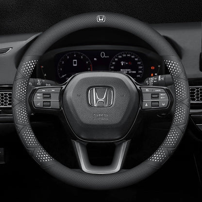 Ultra-Thin Breathable Genuine Leather Steering Wheel Cover with Anti-Slip Grip