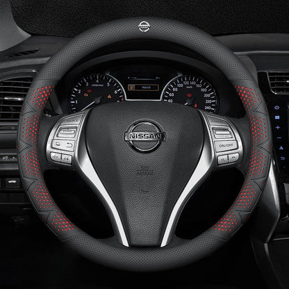 Ultra-Thin Breathable Genuine Leather Steering Wheel Cover with Anti-Slip Grip