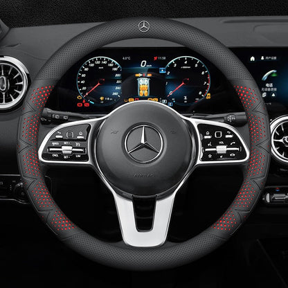 Ultra-Thin Breathable Genuine Leather Steering Wheel Cover with Anti-Slip Grip