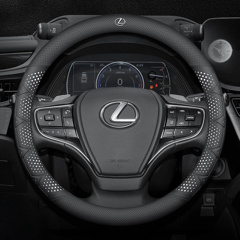 Ultra-Thin Breathable Genuine Leather Steering Wheel Cover with Anti-Slip Grip