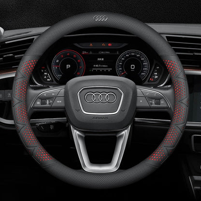 Ultra-Thin Breathable Genuine Leather Steering Wheel Cover with Anti-Slip Grip