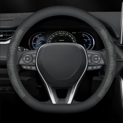 Ultra-Thin Breathable Genuine Leather Steering Wheel Cover with Anti-Slip Grip