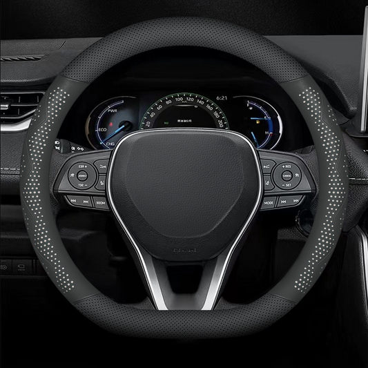 Ultra-Thin Breathable Genuine Leather Steering Wheel Cover with Anti-Slip Grip