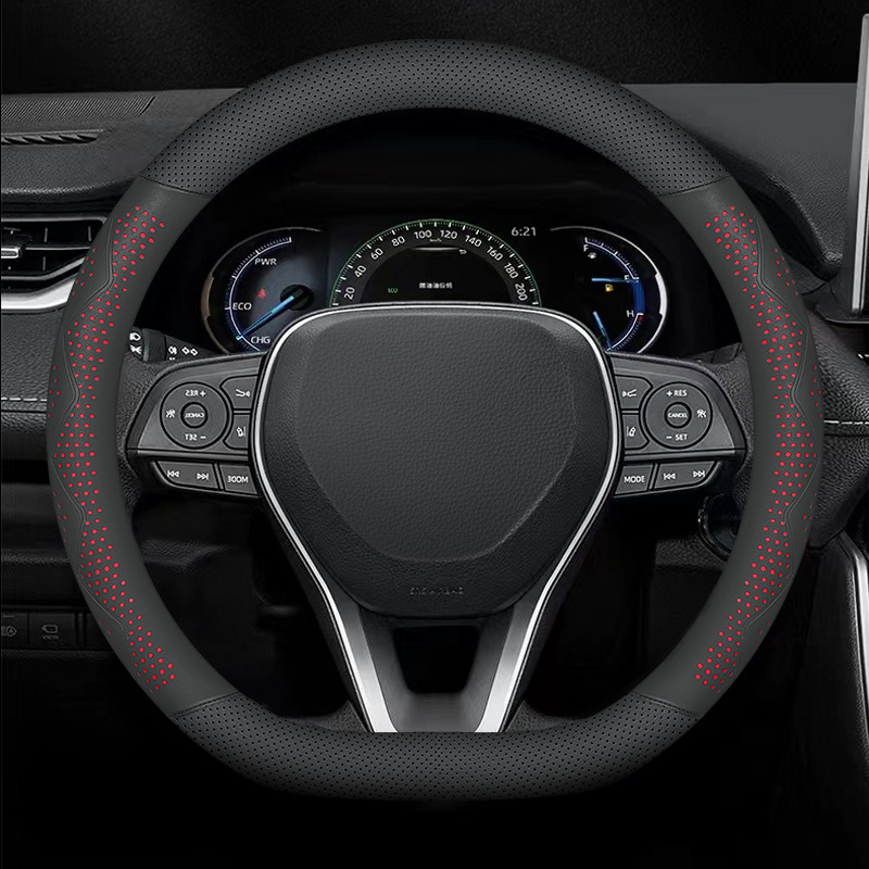 Ultra-Thin Breathable Genuine Leather Steering Wheel Cover with Anti-Slip Grip