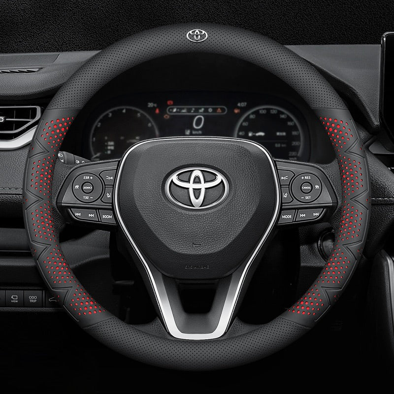 Ultra-Thin Breathable Genuine Leather Steering Wheel Cover with Anti-Slip Grip