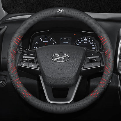 Ultra-Thin Breathable Genuine Leather Steering Wheel Cover with Anti-Slip Grip