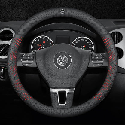 Ultra-Thin Breathable Genuine Leather Steering Wheel Cover with Anti-Slip Grip