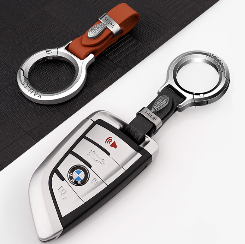 Luxury Leather Car Keychain with Metal Embossed Design