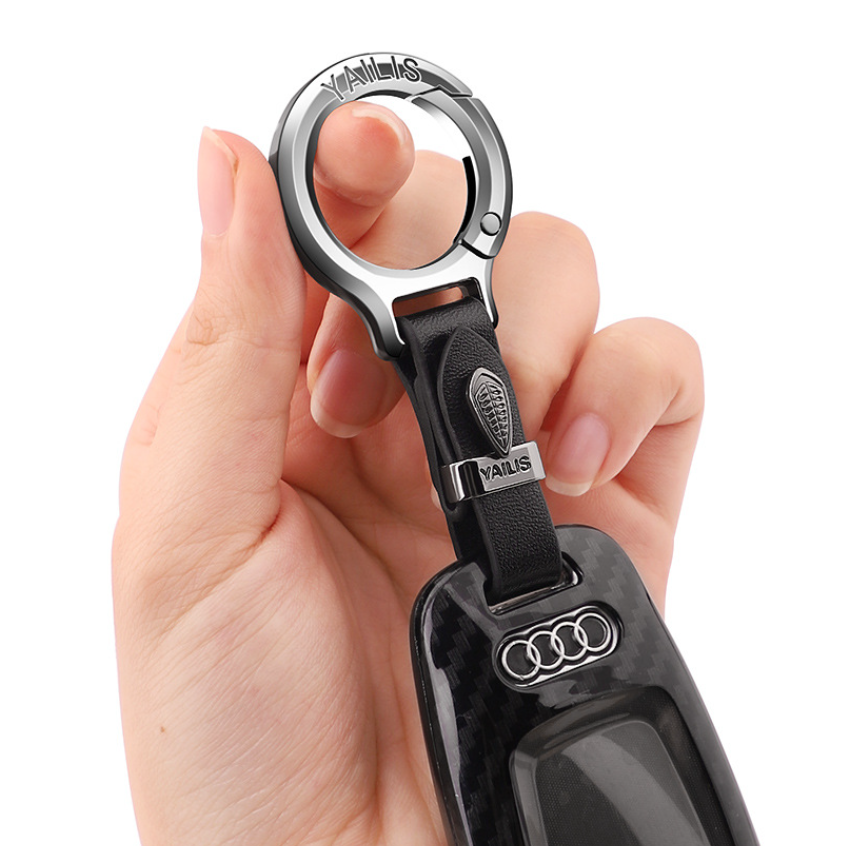 Luxury Leather Car Keychain with Metal Embossed Design