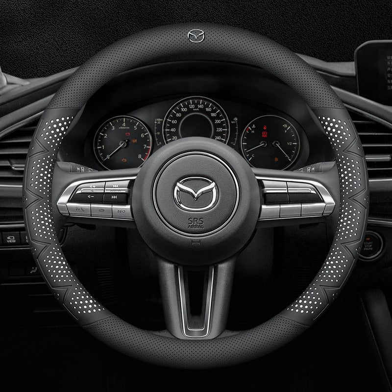 Ultra-Thin Breathable Genuine Leather Steering Wheel Cover with Anti-Slip Grip