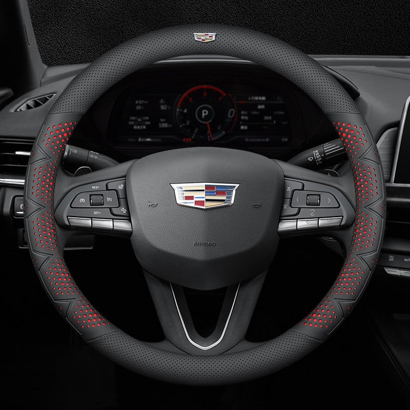 Ultra-Thin Breathable Genuine Leather Steering Wheel Cover with Anti-Slip Grip