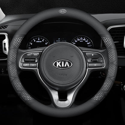 Ultra-Thin Breathable Genuine Leather Steering Wheel Cover with Anti-Slip Grip