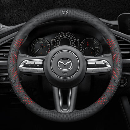 Ultra-Thin Breathable Genuine Leather Steering Wheel Cover with Anti-Slip Grip