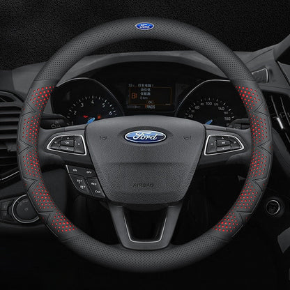 Ultra-Thin Breathable Genuine Leather Steering Wheel Cover with Anti-Slip Grip