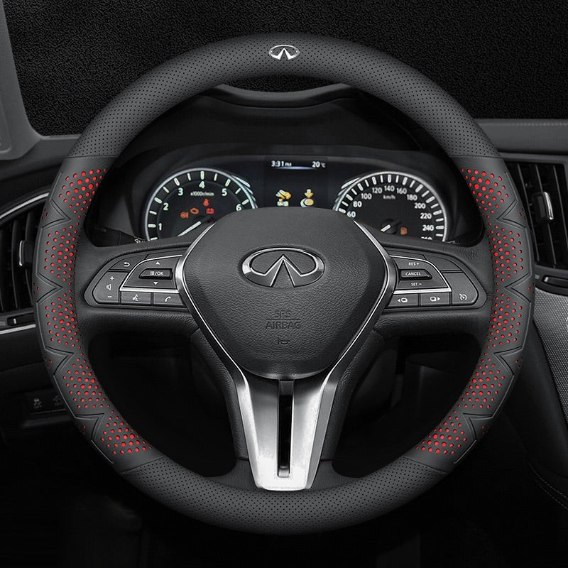 Ultra-Thin Breathable Genuine Leather Steering Wheel Cover with Anti-Slip Grip